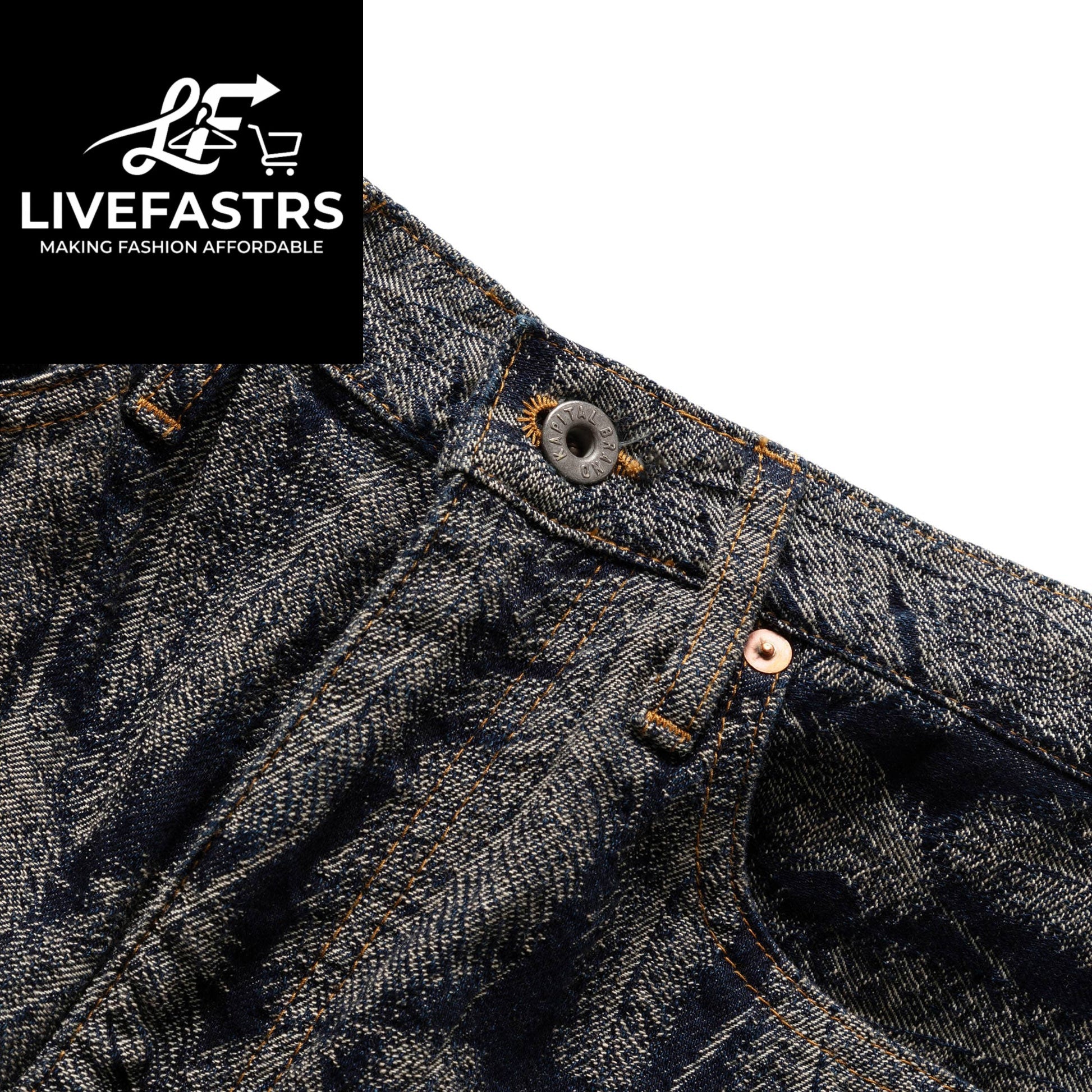 Kapital Kountry Denim Indigo Magpie Feather Shorts
