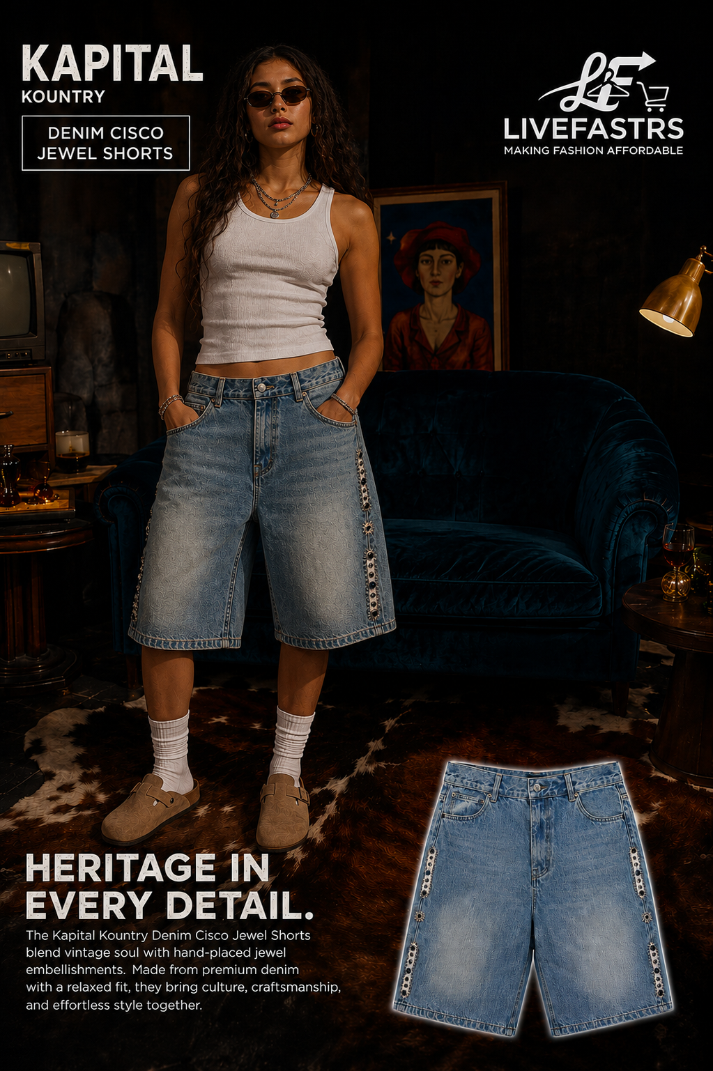 Kapital Kountry Denim Cisco Jewel Shorts