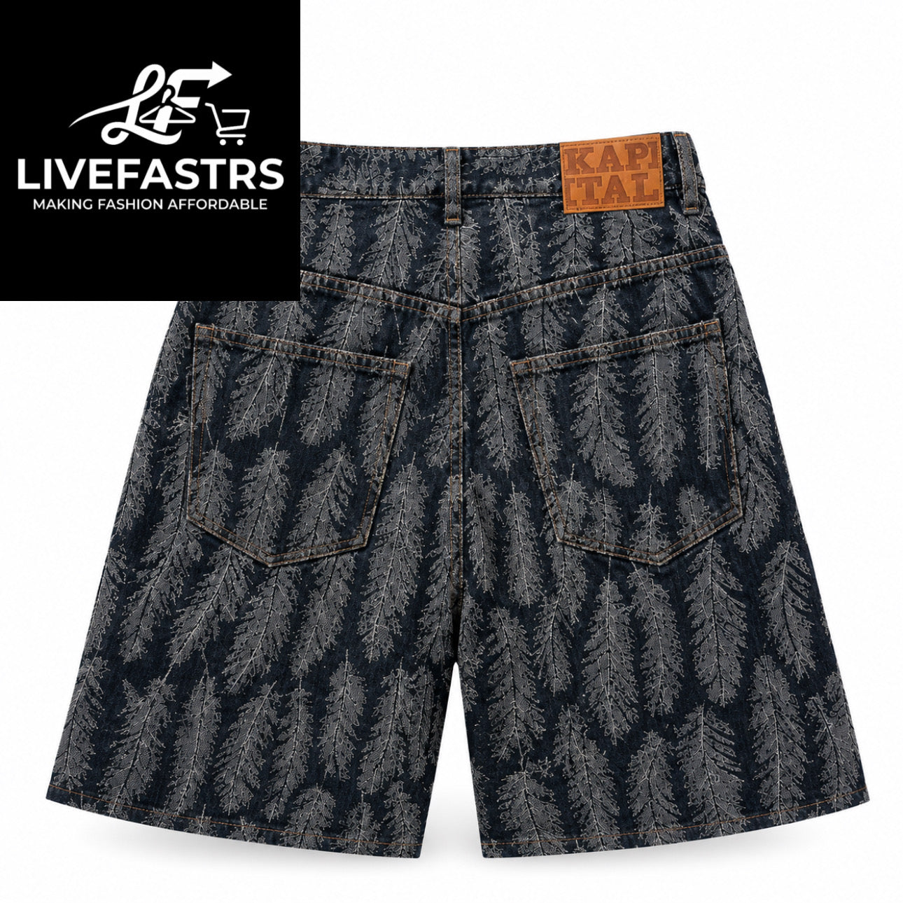 Kapital Kountry Denim Indigo Magpie Feather Shorts