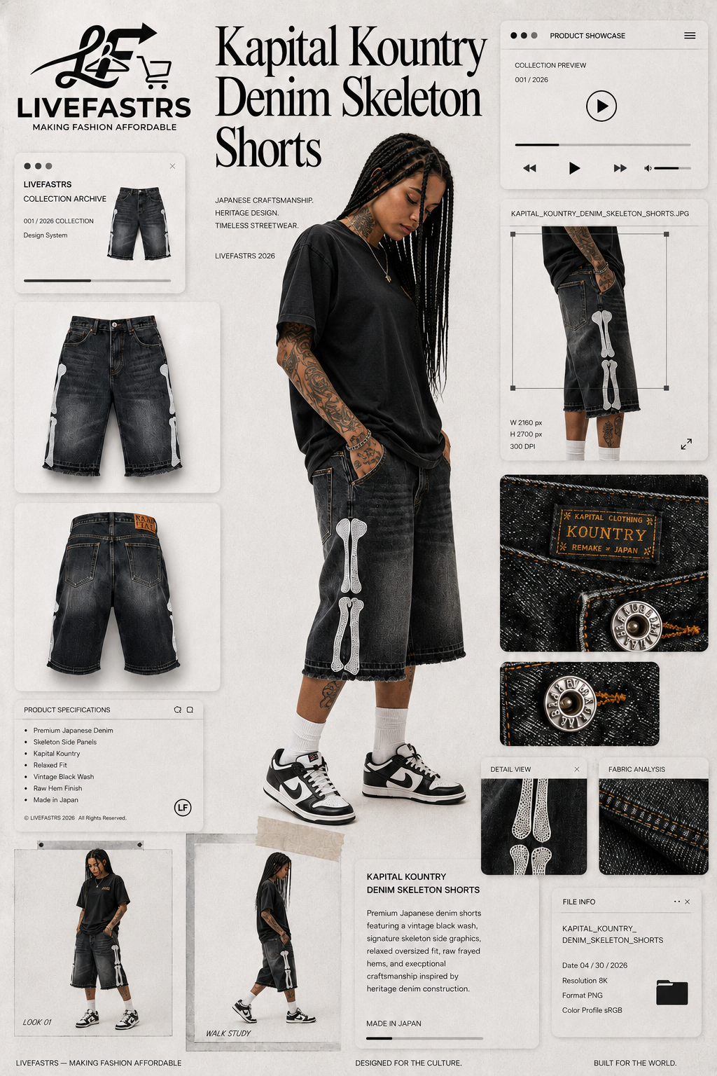 Kapital Kountry Denim Skeleton Shorts