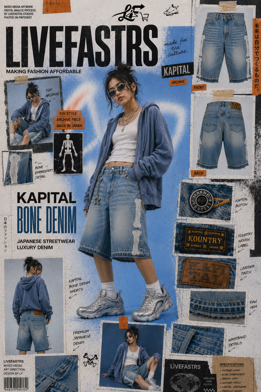 Kapital Kountry Denim Skeleton Shorts