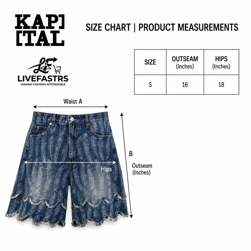 Kapital Kountry Indigo Flared Feather Shorts