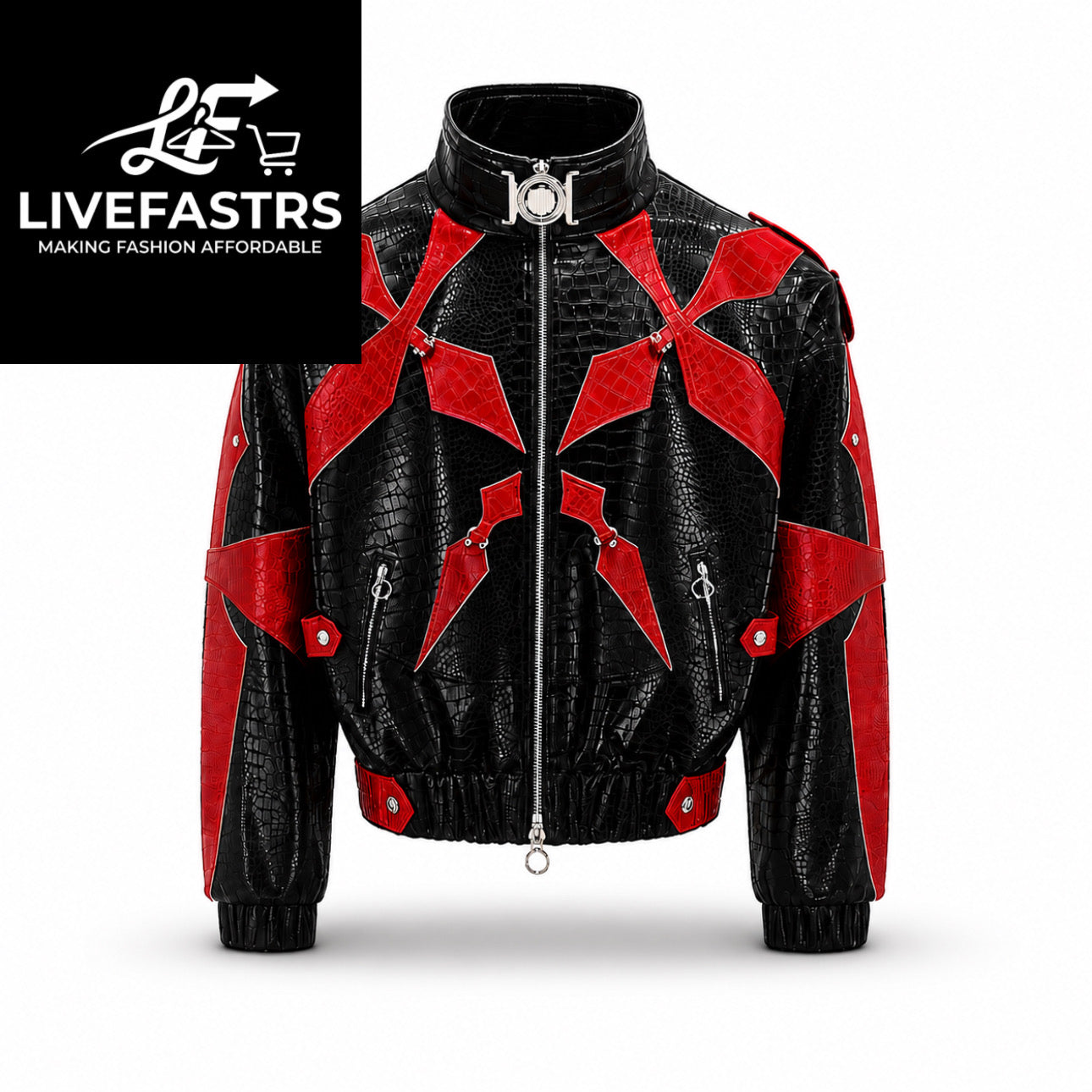 Custom Japanese Crocodile Print Patchwork Leather Jacket