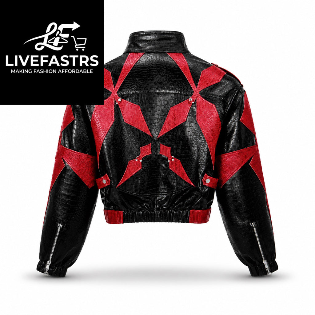 Custom Japanese Crocodile Print Patchwork Leather Jacket